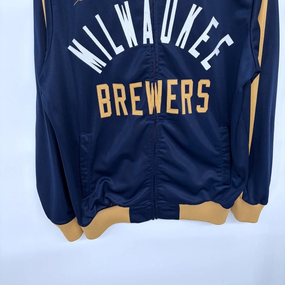 Milwaukee‎ Brewers Embroidered Jacket Large Men's Navy Blue GIII Carl Banks MLB